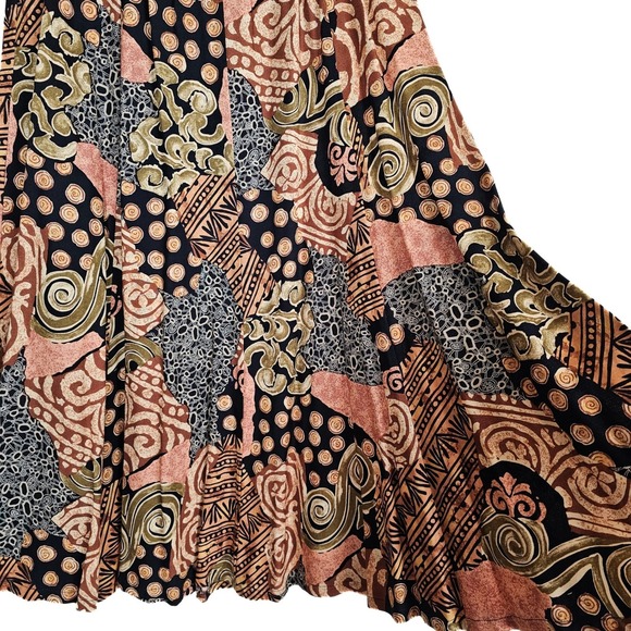 Koret Petites Patchwork Maxi Skirt 14 Petite Brown Black Rayon‎ Vintage Style - Picture 3 of 6